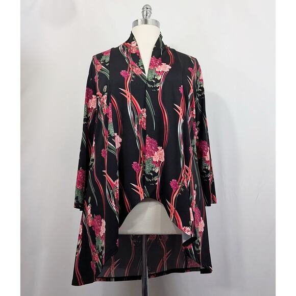 Vikki Vi Black Pink Floral Stripe Jacket Open Front Women's Size 1X - Picture 1 of 7